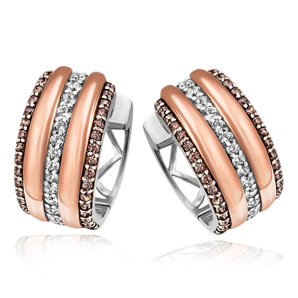 Paar Creolen 925 Sterlingsilber teils rot rhodiniert 30 weiße 68 Champagner Zirk...