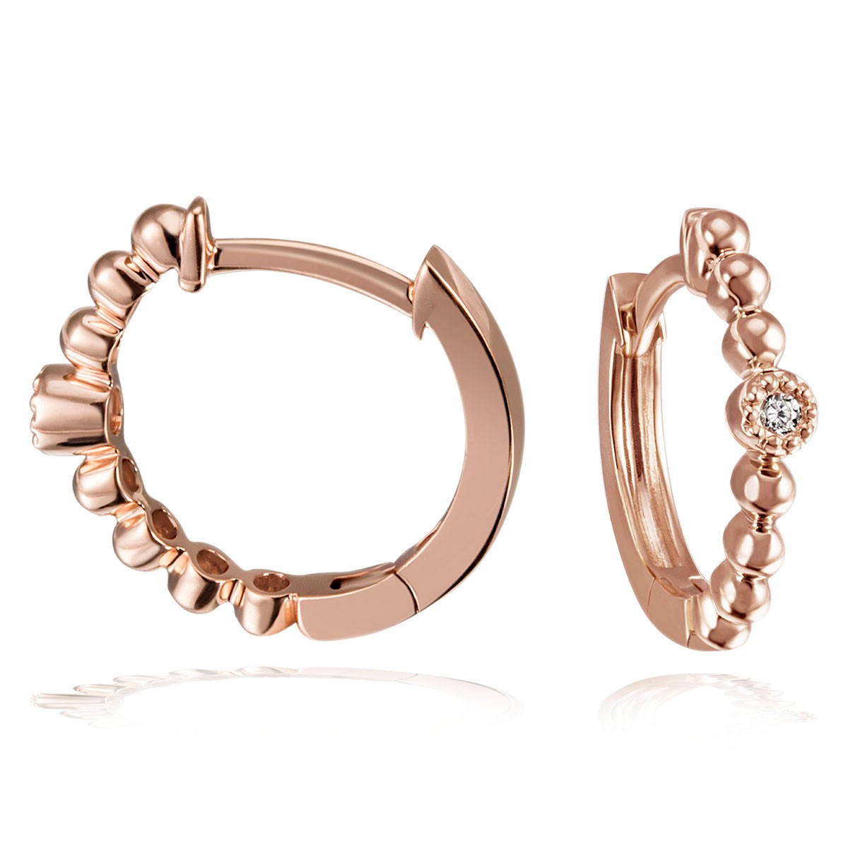 Paar Creolen 585 Rotgold Ohrringe 2 Brillanten zus. 0,02 ct.