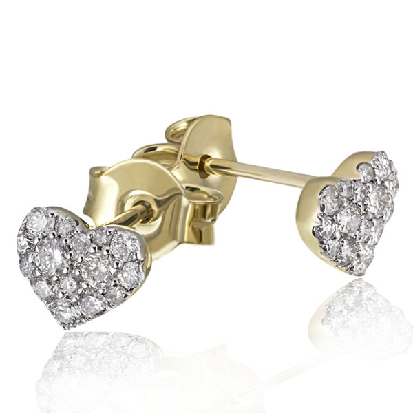 Paar Ohrstecker Herzen 585 Gelbgold Ohrringe 30 Brillanten zus. 0,34 ct.