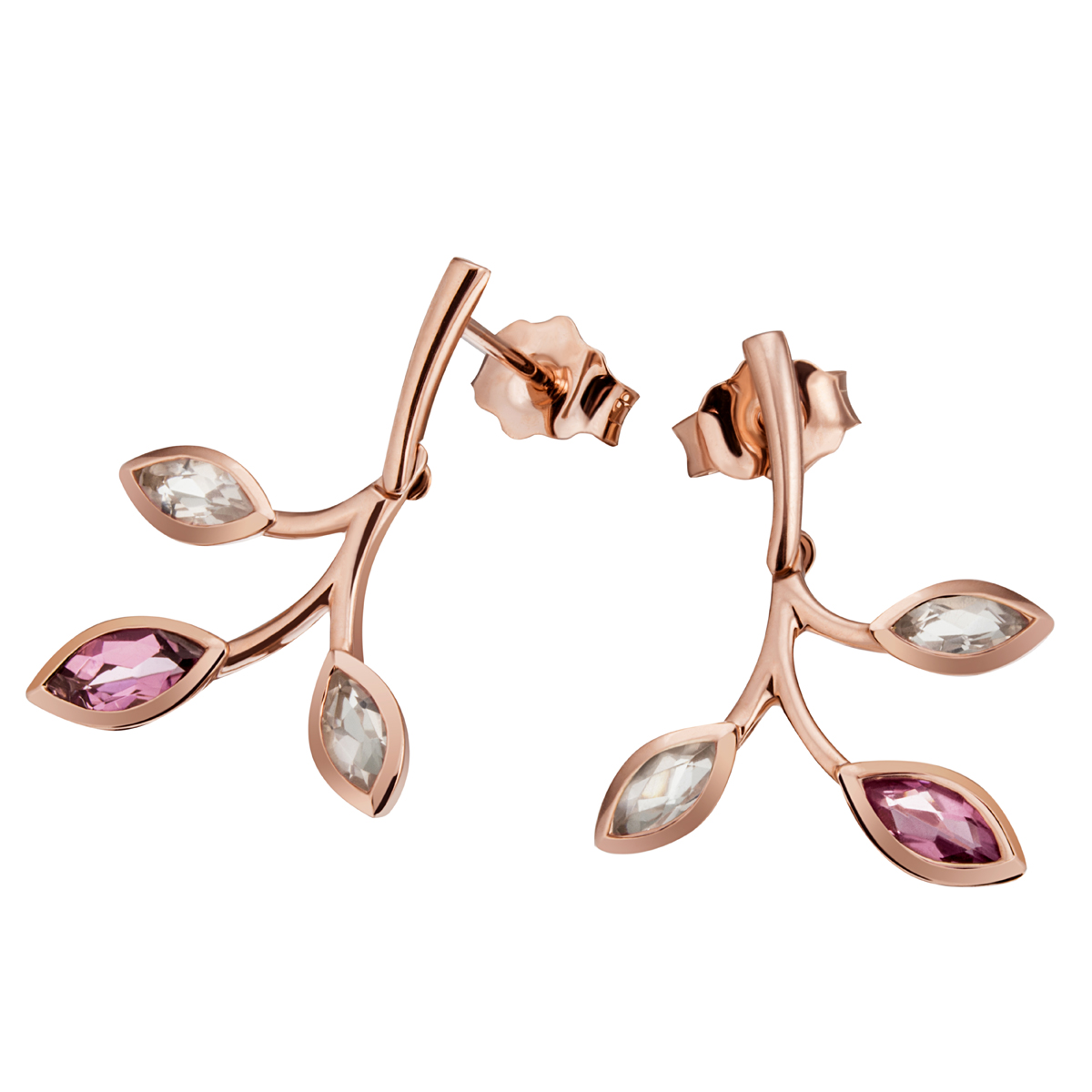 Damenohrstecker 750 Rotgold 2 Turmaline 4 Rosenquarze