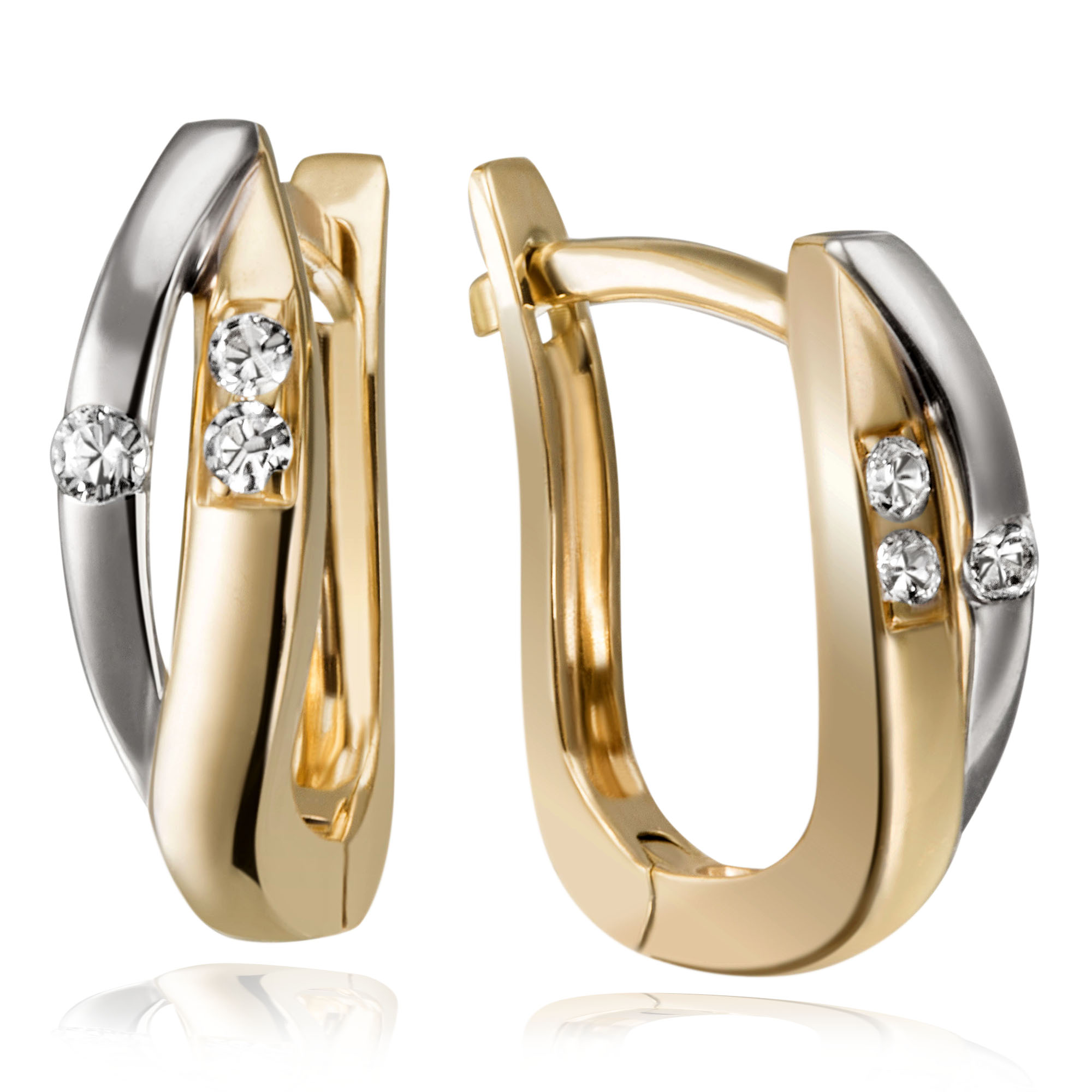 Paar Creolen 375 Gold Bicolor Ohrringe 6 Zirkonia weiß