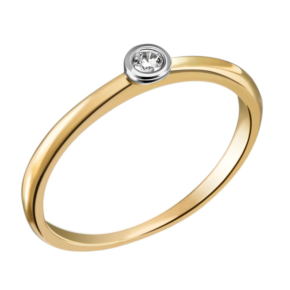 Stella Diamant Ring 585/- Bicolor 1 Brillant 0.05/ 0.10/ 0.15 ct. VS/G