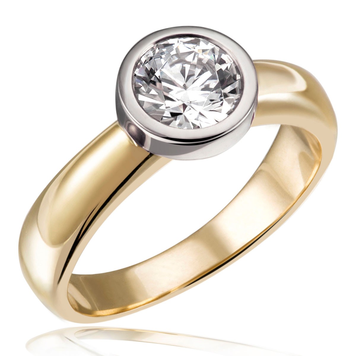 Stella Diamant Ring 750/- Bicolor 1 Brillant 1.00 ct. Lupenrein oder SI - Expert...