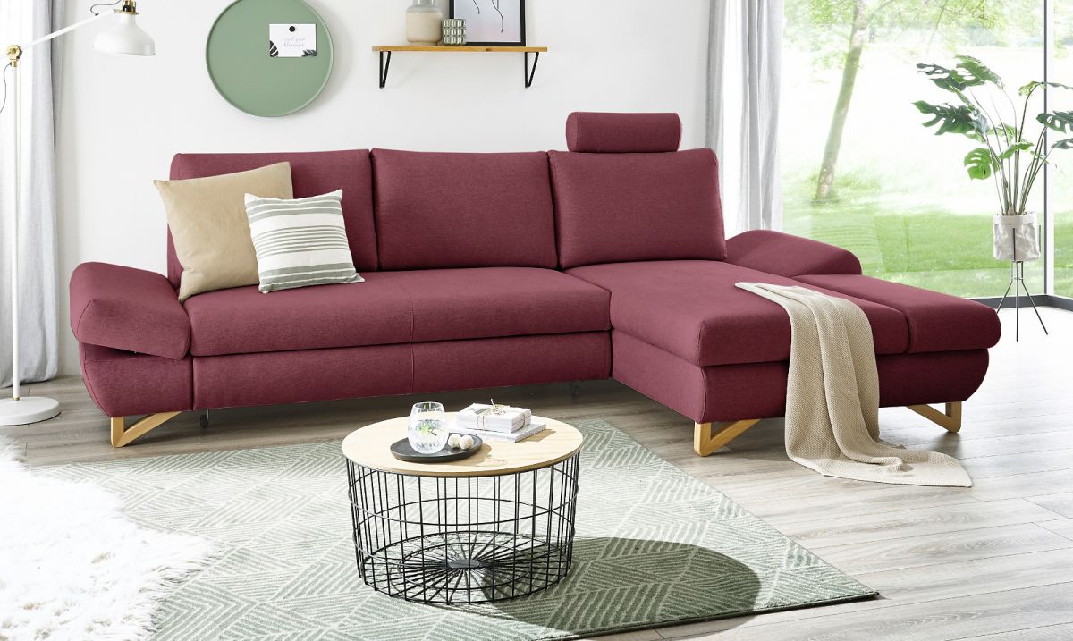 Ecksofa Skalm in bordeaux mit Bettfunktion 284 cm