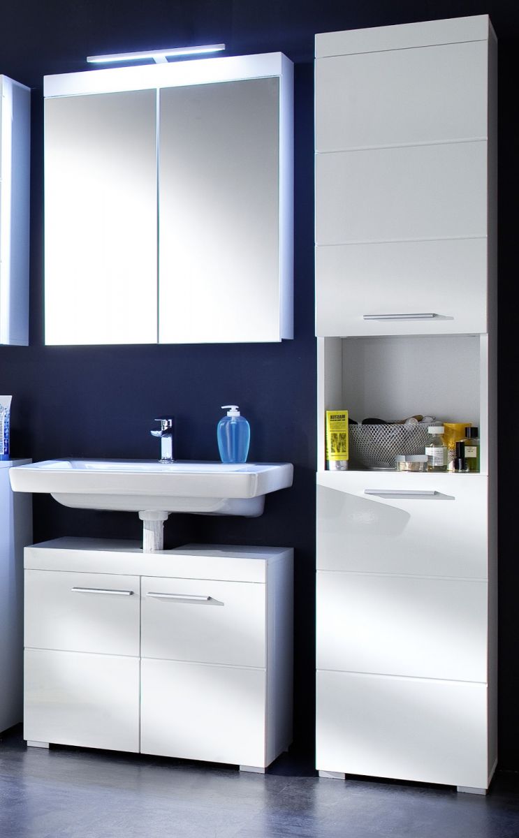 Badmöbel Amanda Hochglanz weiß 3-teilig 112 cm