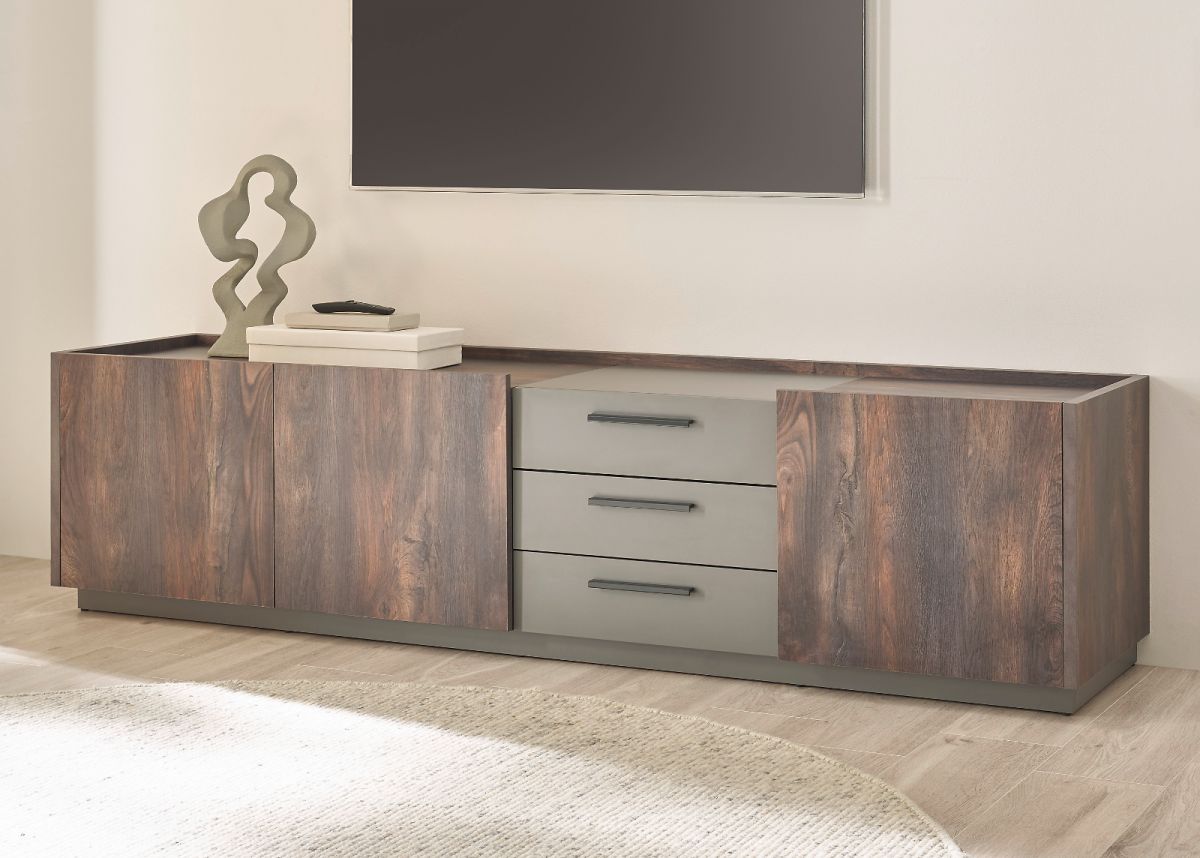 TV-Lowboard Piano in Eiche und grau 200 cm