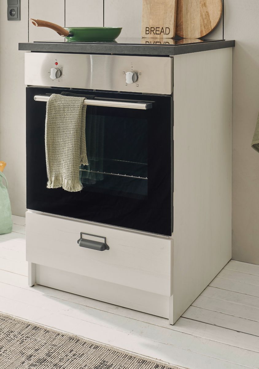 Küche Herdumbauschrank Stove in weiß Pinie und anthrazit Landhaus 63 x 93 cm