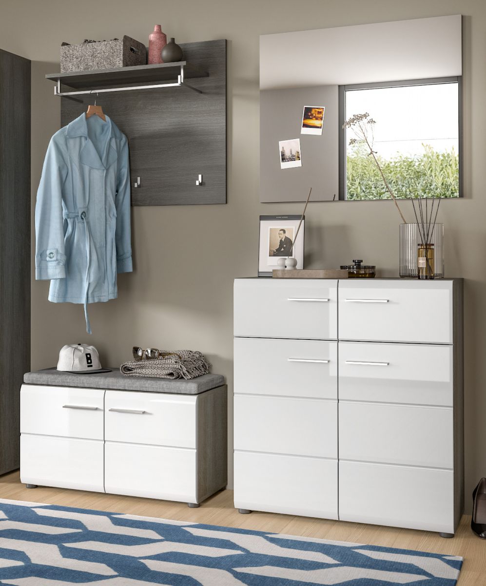 Garderobe Set 4-tlg. Rumba in weiß Hochglanz und grau 175 cm