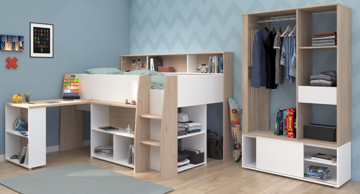 Parisot Kinderzimmer und Jugendzimmer Lucas in weiß und Eiche Set 2-tlg.