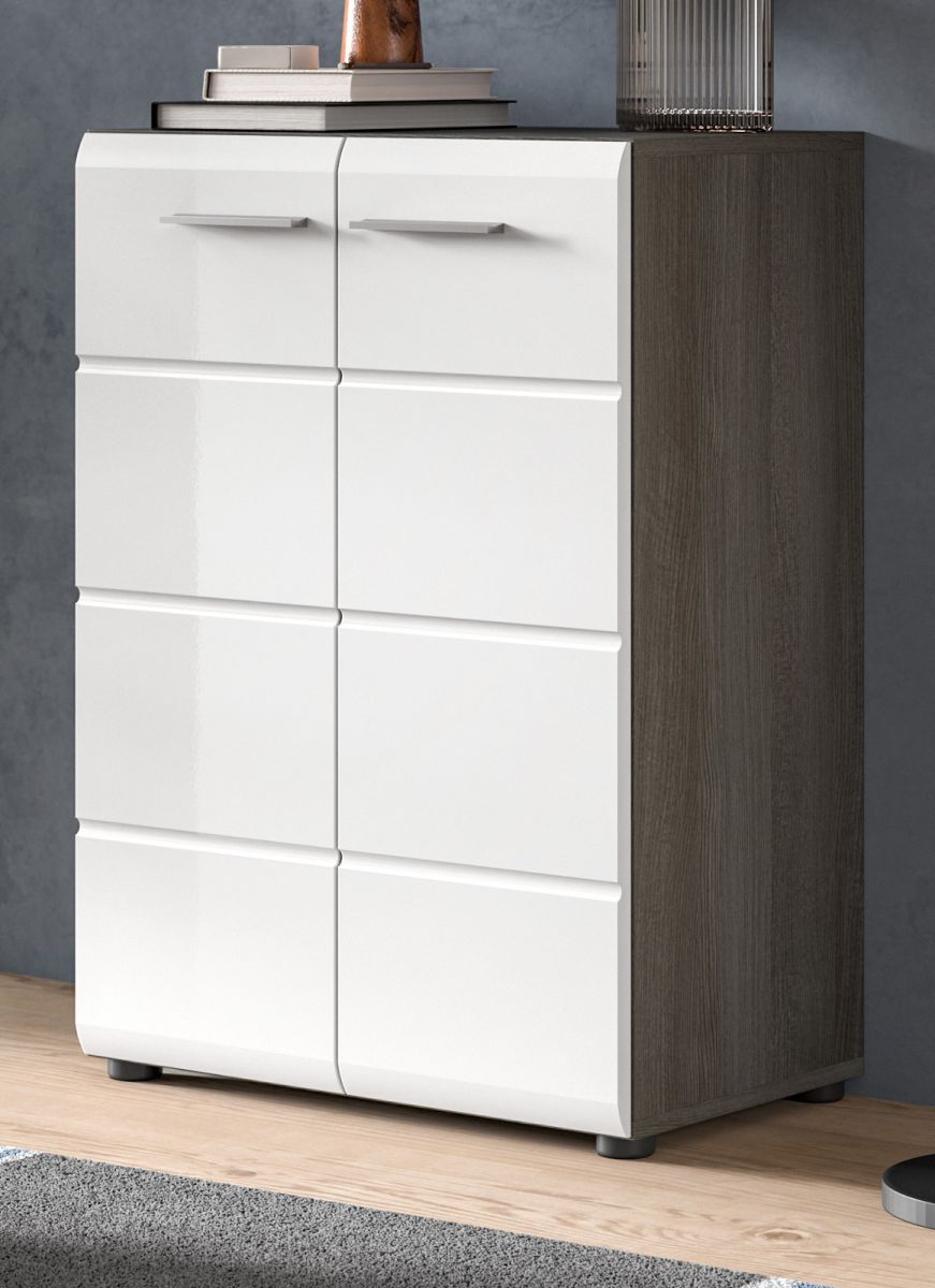 Kommode Rumba in weiß Hochglanz und grau 60 cm