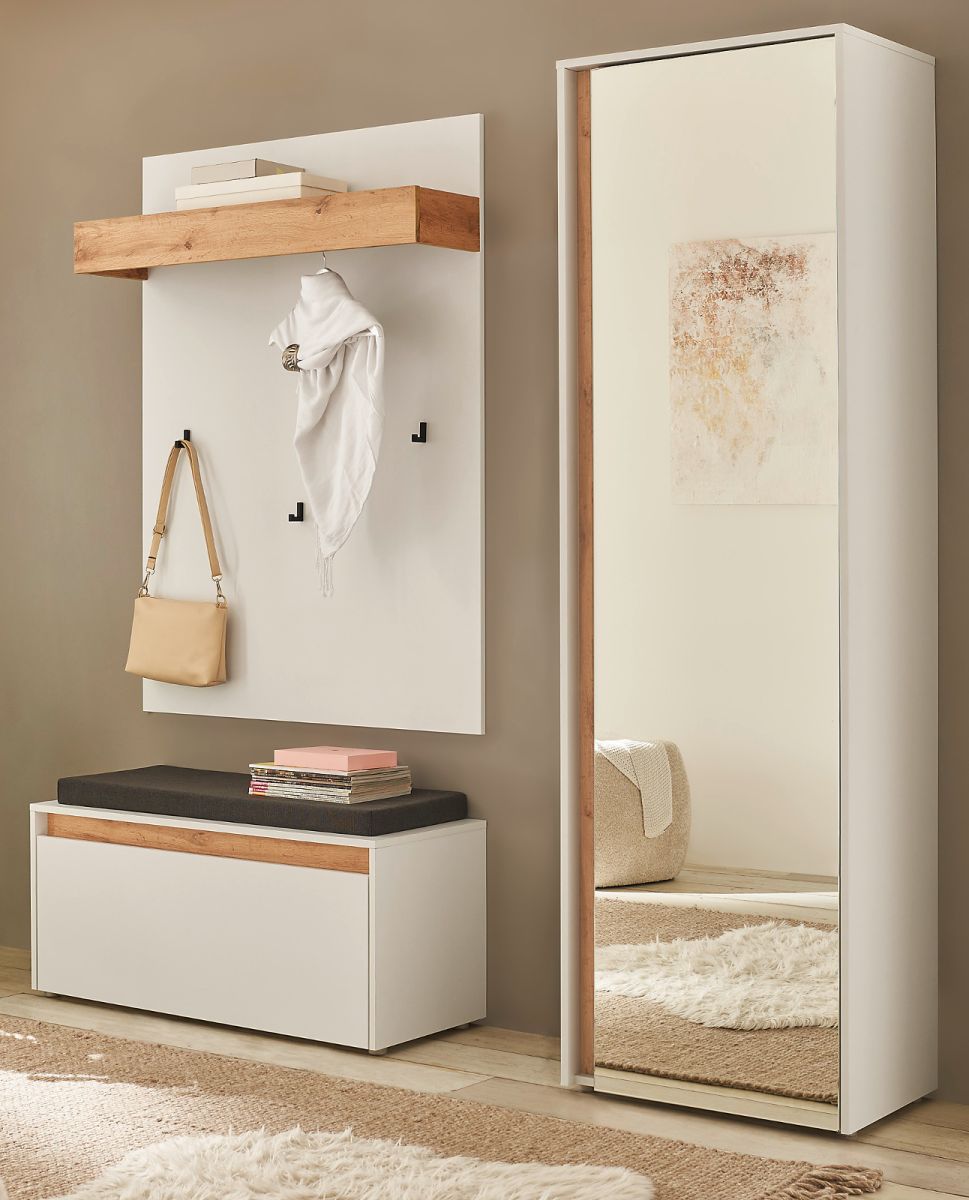 Garderobe Set 4-tlg. Center in weiß und Eiche Wotan 170 x 200 cm