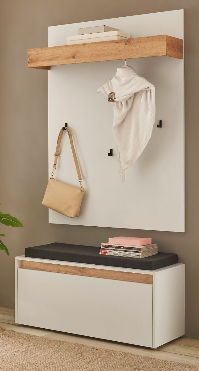 Garderobe Set 3-tlg. Center in weiß und Eiche Wotan 100 x 200 cm