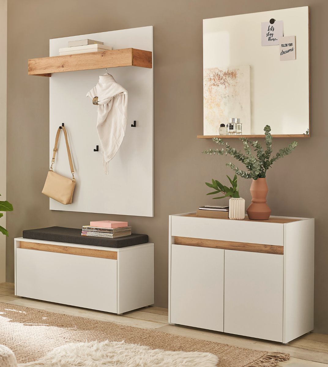 Garderobe Set 5-tlg. Center in weiß und Eiche Wotan 190 x 200 cm