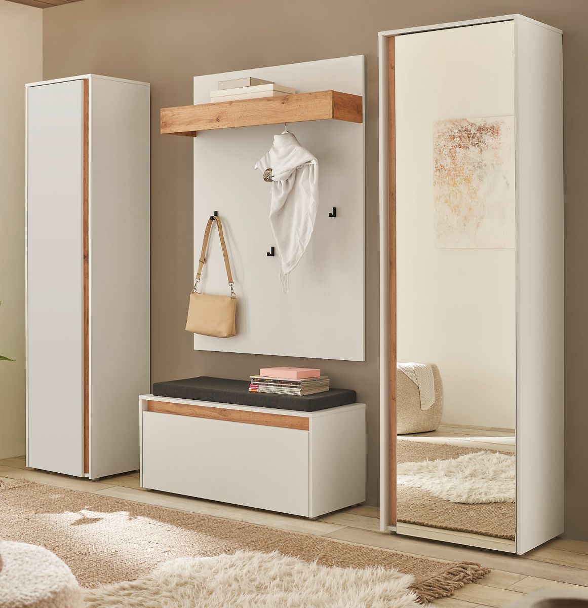 Garderobe Set 5-tlg. Center in weiß und Eiche Wotan 230 x 200 cm