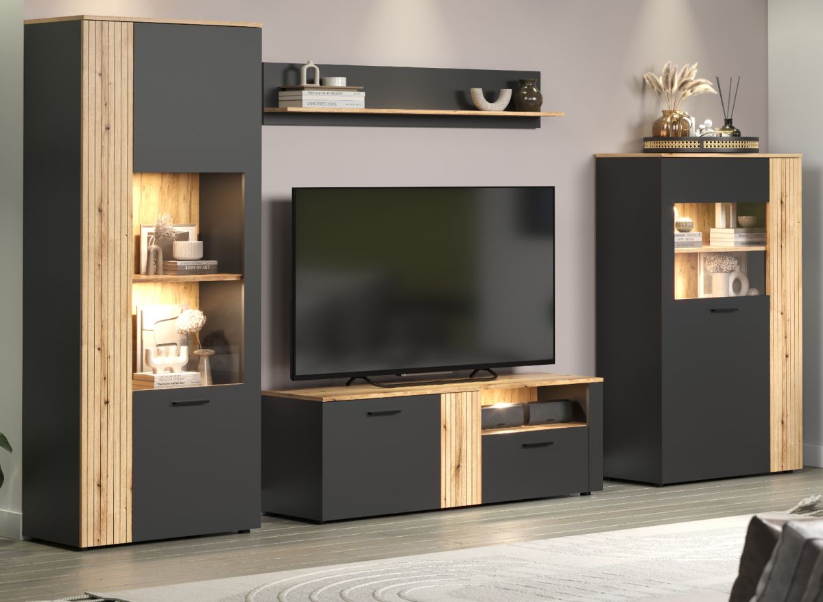 Wohnwand Esteban in grau und Eiche Evoke 340 cm