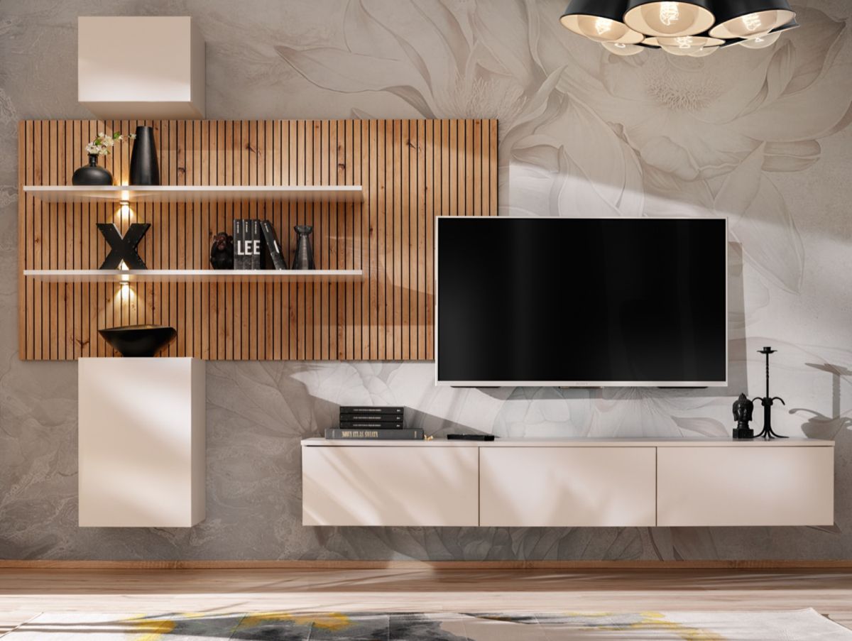 Wohnwand Laelia in Sand und Artisan Eiche 280 cm