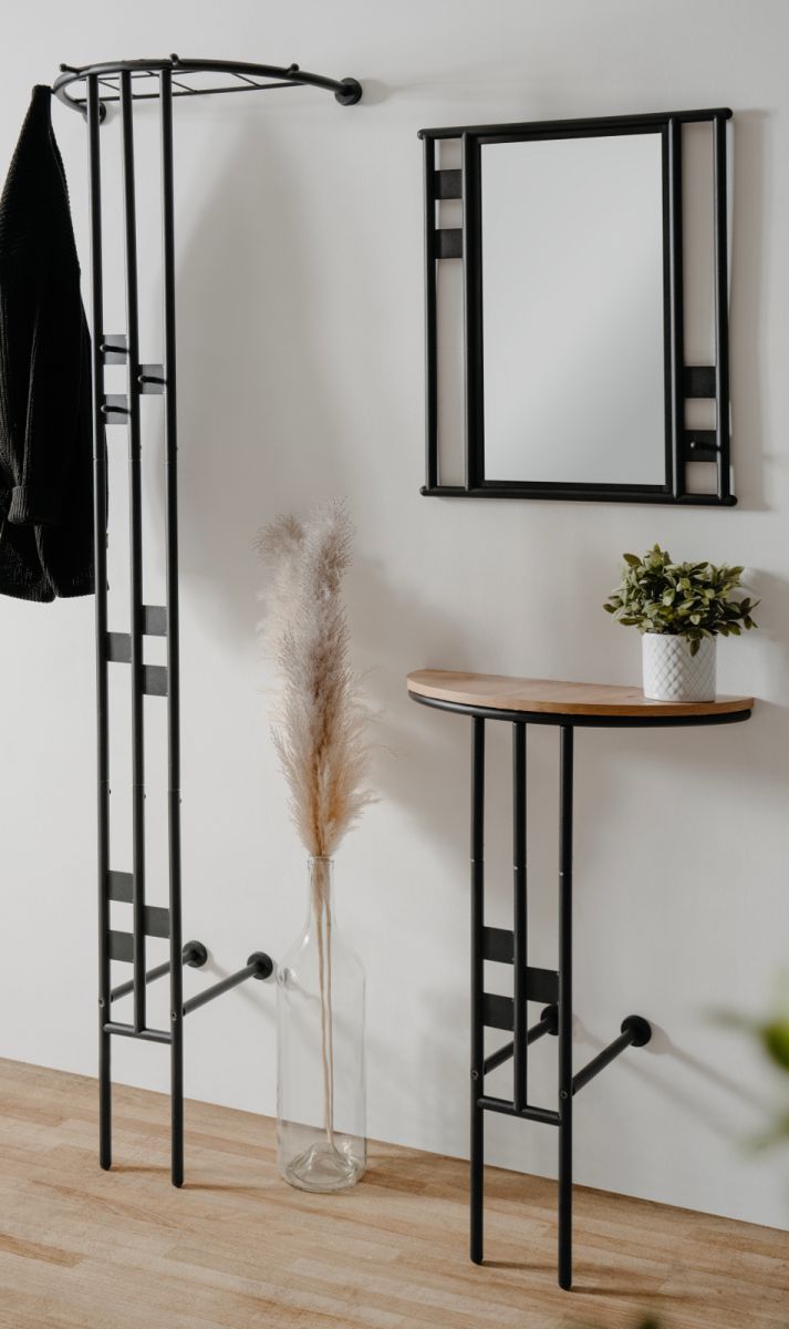 Garderobe Set 3-teilig Kilby in schwarz Metall 130 cm