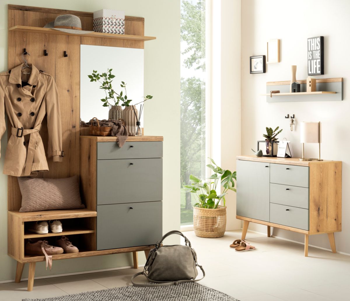 Garderobe Set 3-tlg. Juna in Eiche Evoke und Salbei