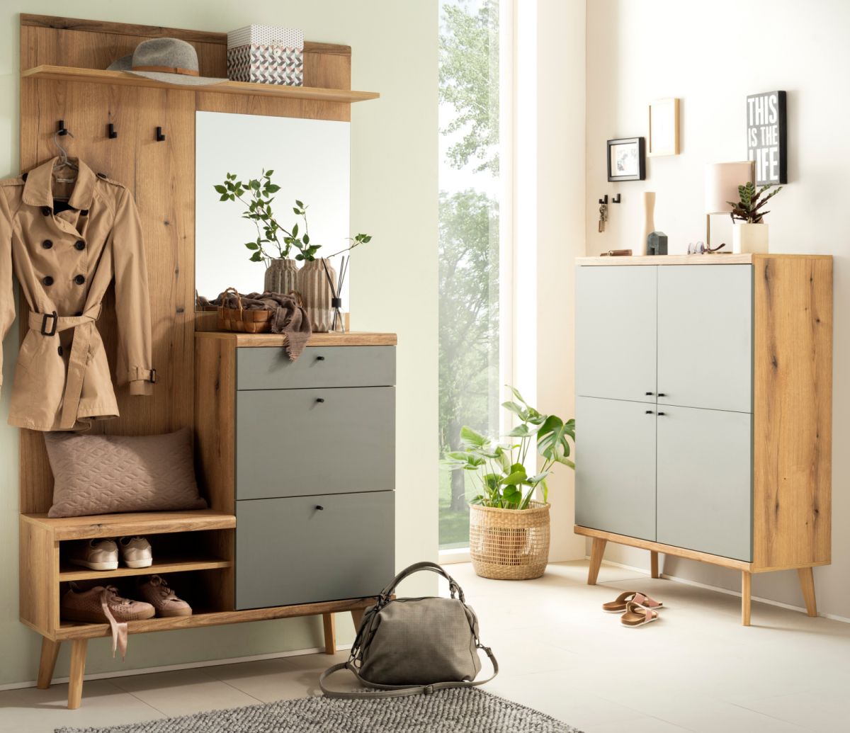 Garderobe Set 2-tlg. Juna in Eiche Evoke und Salbei