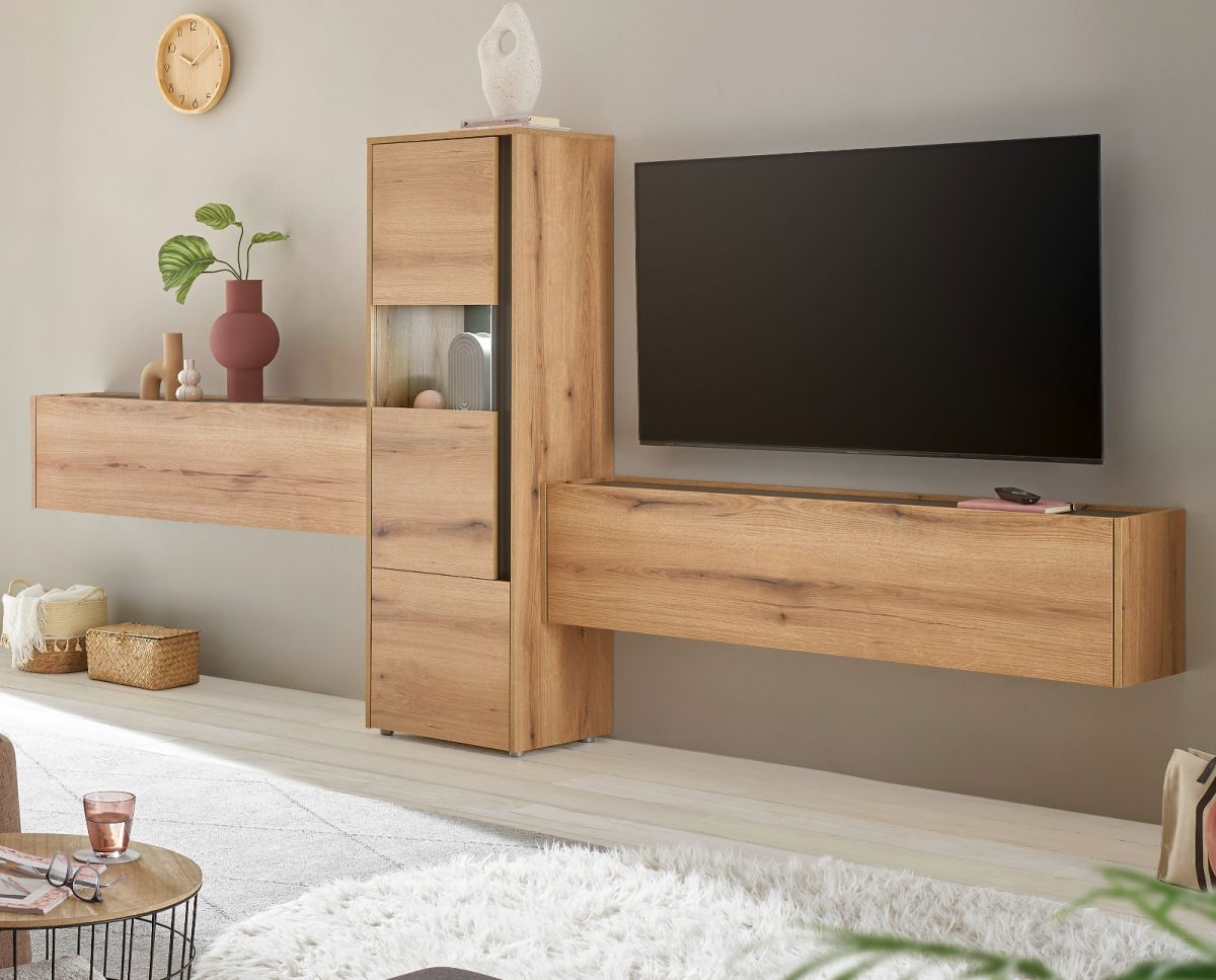 Wohnwand 3-teilig Center in Eiche Evoke 350 cm