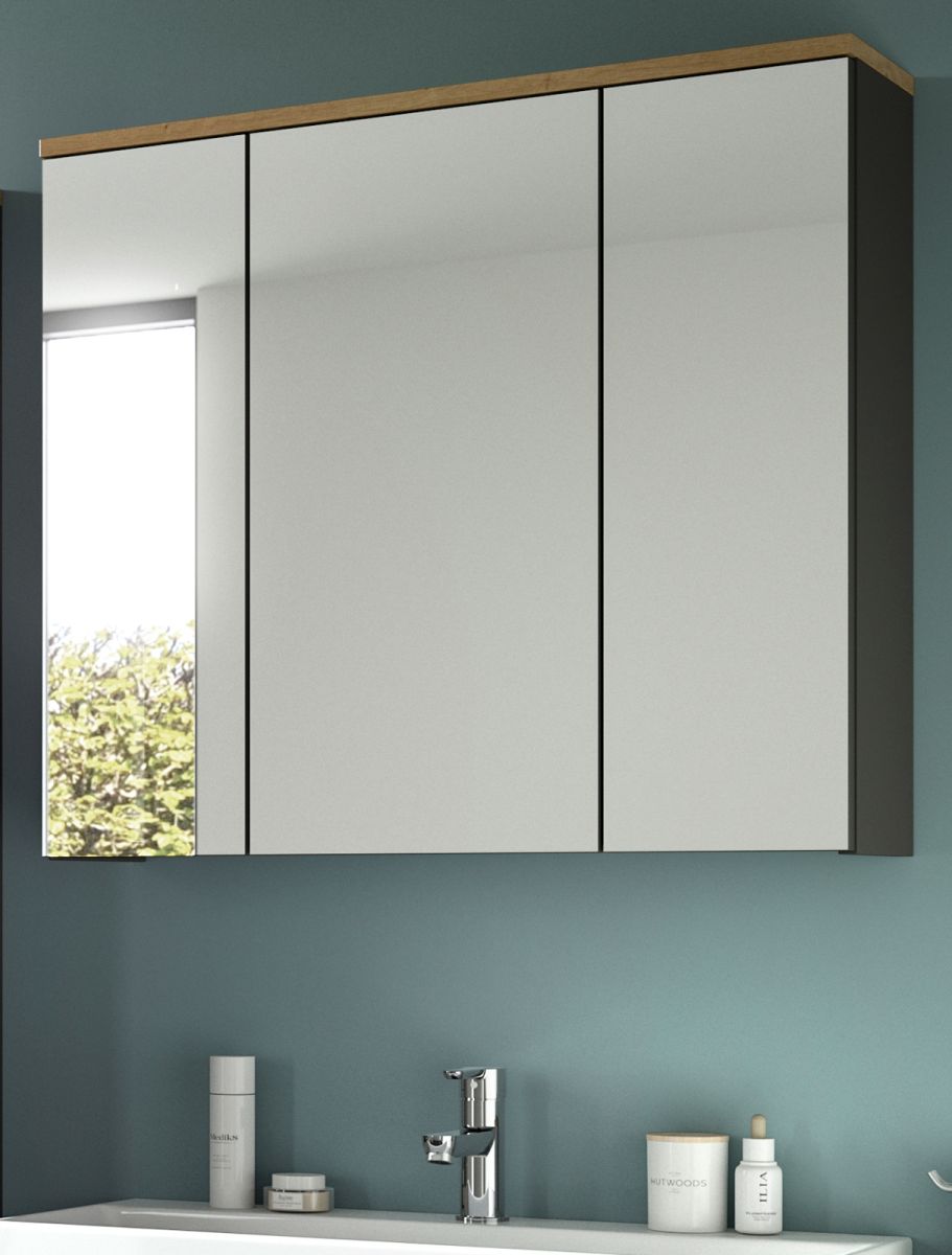 Badezimmer Spiegelschrank Cooper in Eiche und grau 80 cm