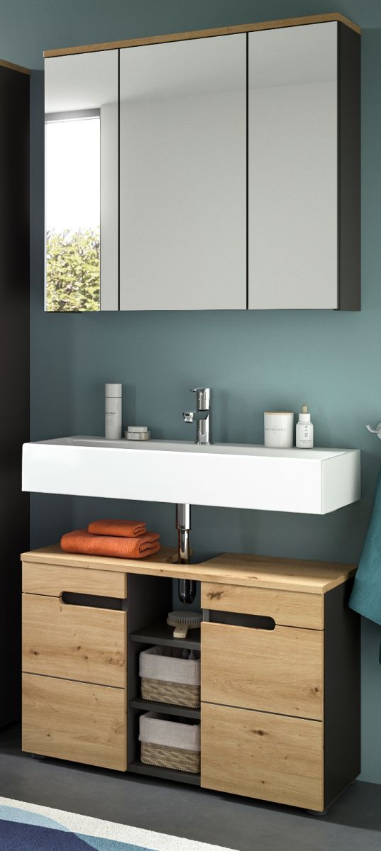 Badmöbel Set Cooper in Eiche und grau 2-teilig 80 cm