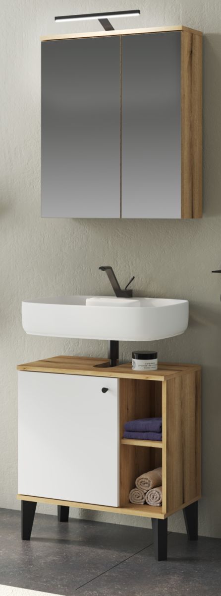Badmöbel Set 2-teilig Torsby in weiß und Eiche 60 cm