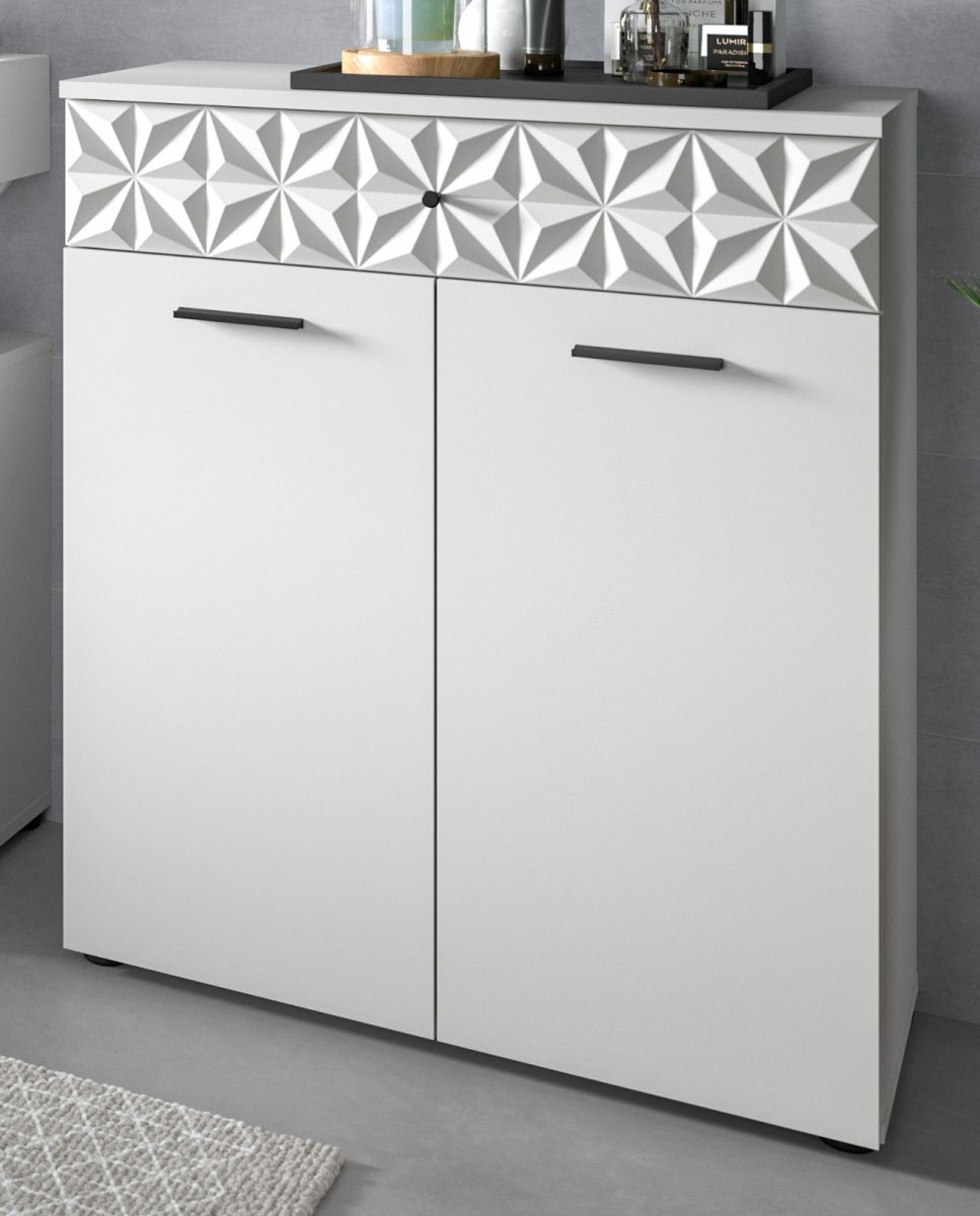 Badezimmer Kommode Relief in weiß Hochglanz 70 cm