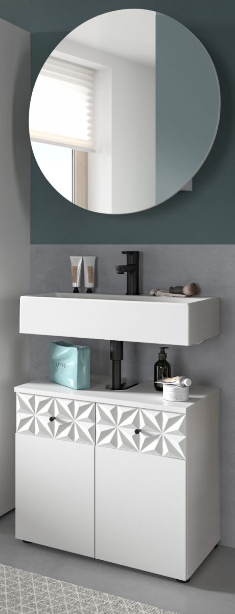 Badmöbel Set Relief in weiß Hochglanz 2-teilig 70 cm