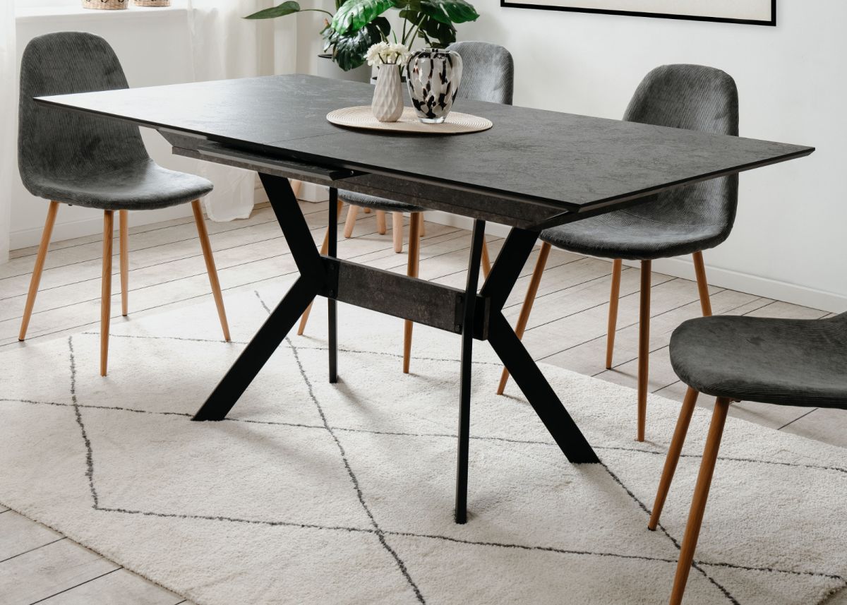 Esstisch Elmo in grau dunkel Stein ausziehbar 160 - 200 x 90 cm