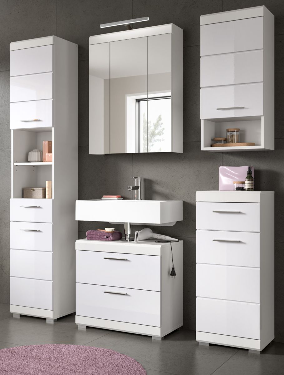 Badmöbel Set in Shawn weiß Hochglanz 5-teilig 164 cm