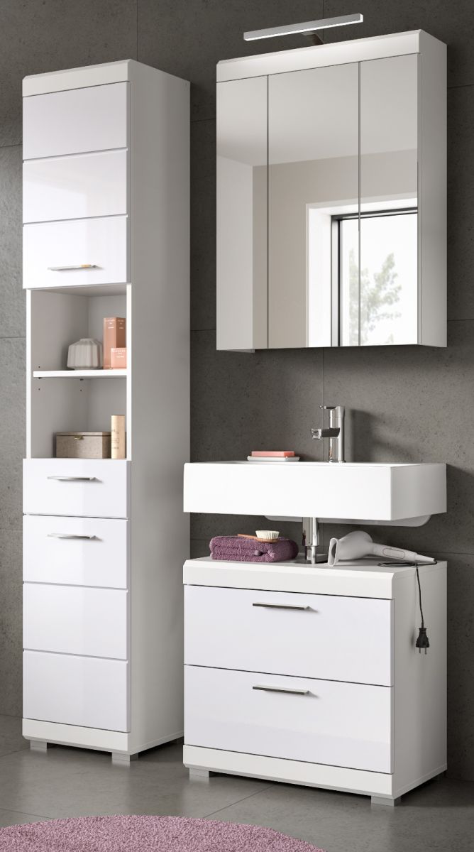 Badmöbel Set in Shawn weiß Hochglanz 3-teilig 112 cm