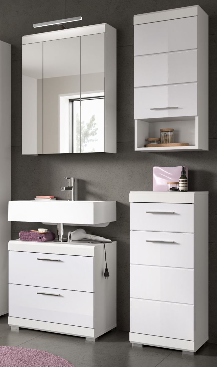 Badmöbel Set in Shawn weiß Hochglanz 4-teilig 112 cm