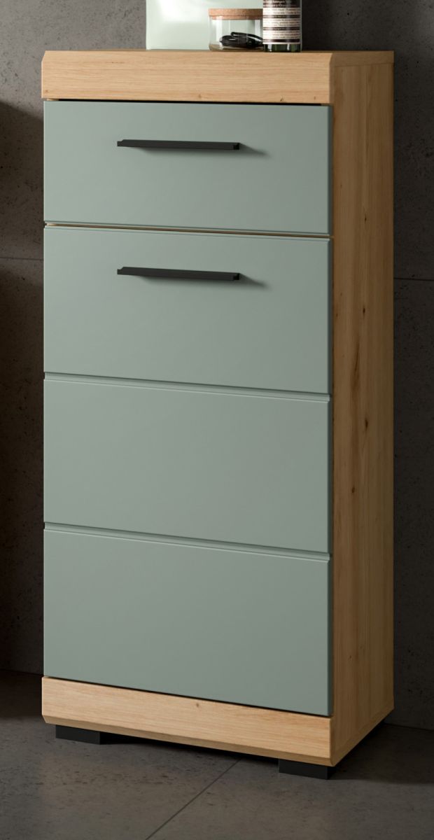Badezimmer Kommode Shawn in grün und Eiche 37 x 88 cm