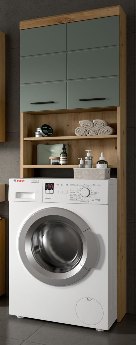 Waschmaschinenschrank Shawn in grün und Eiche 63 x 191 cm