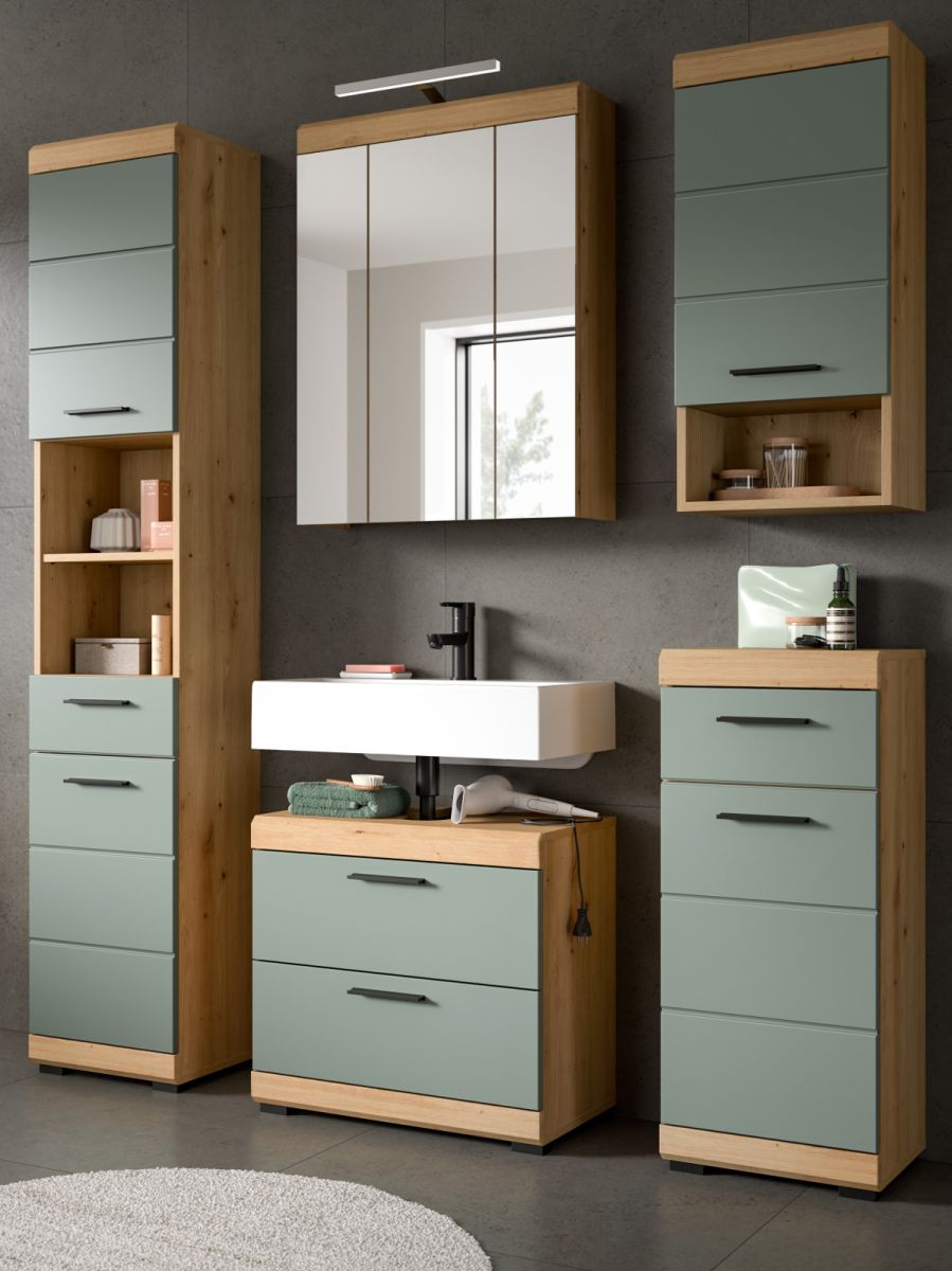 Badmöbel Set in Shawn grün und Eiche 5-teilig 164 cm