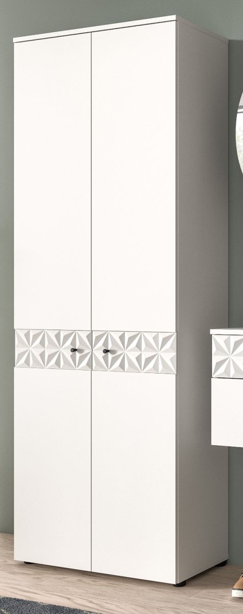 Garderobenschrank / Schuhschrank Relief in weiß Hochglanz 70 x 192 cm