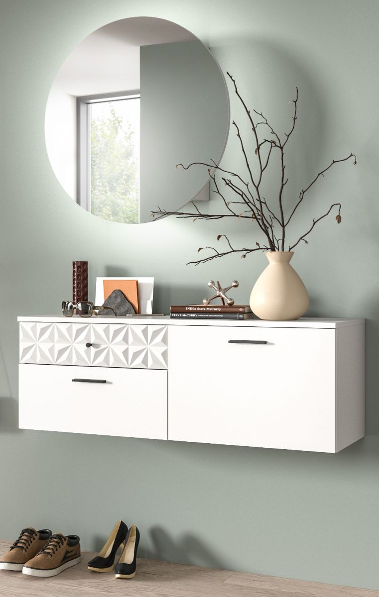 Garderobe Set Relief in weiß Hochglanz 110 cm