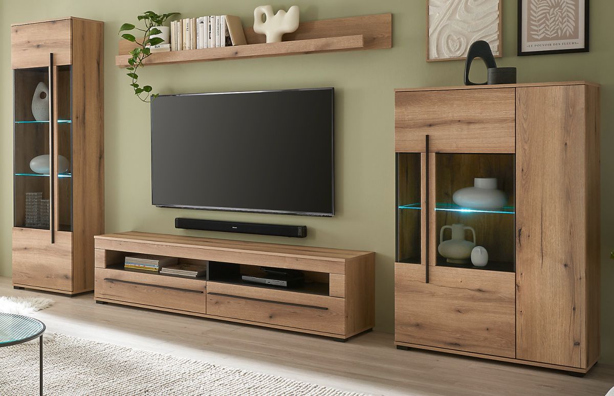 Wohnwand Design-D in Evoke Eiche 4-teilig 350 x 200 cm