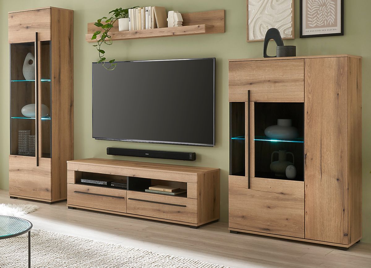 Wohnwand Design-D in Evoke Eiche 4-teilig 310 x 200 cm