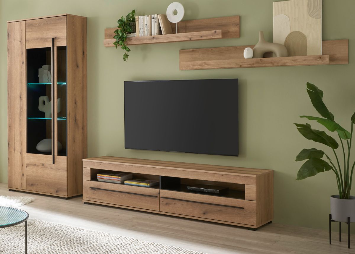 Wohnwand Design-D in Evoke Eiche 4-teilig 270 x 200 cm