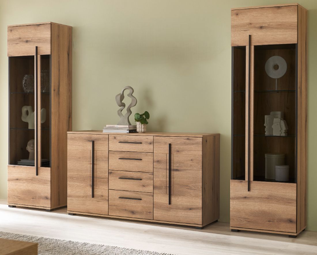 Wohnwand Design-D in Evoke Eiche 3-teilig 290 x 200 cm