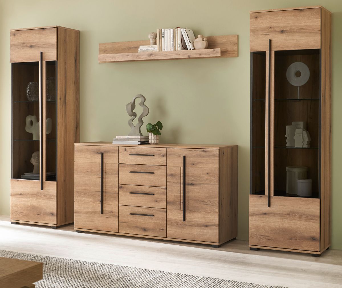 Wohnwand Design-D in Evoke Eiche 4-teilig 290 x 200 cm