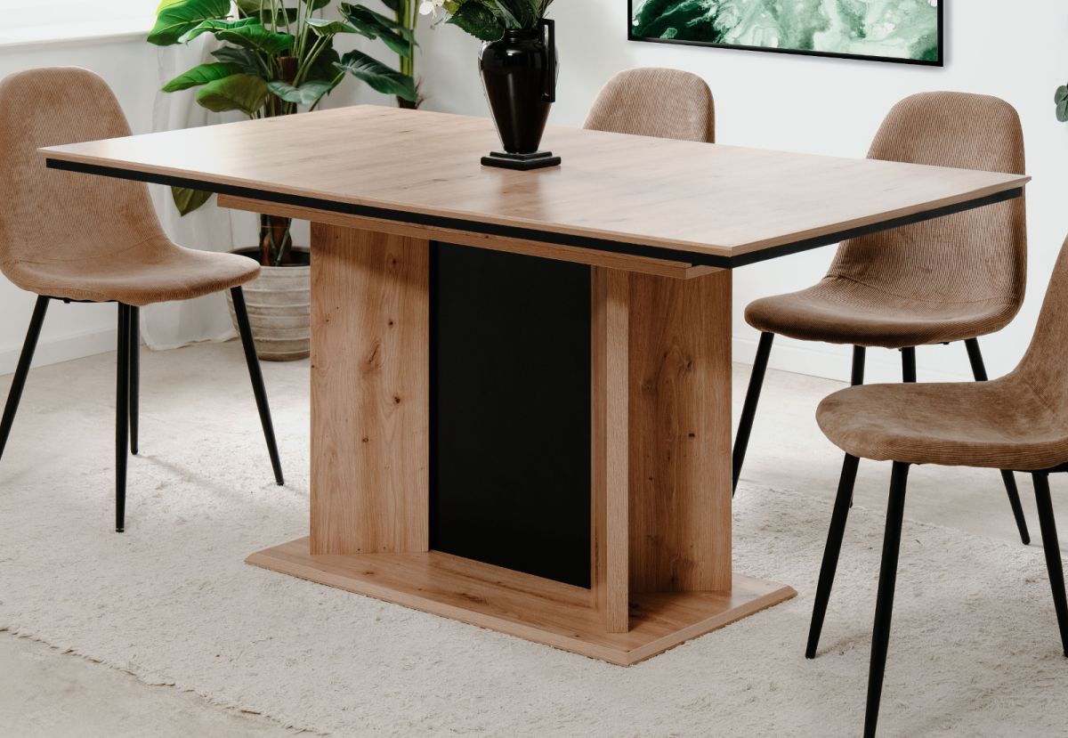Esstisch Varese in Eiche und schwarz ausziehbar 160 - 200 x 90 cm