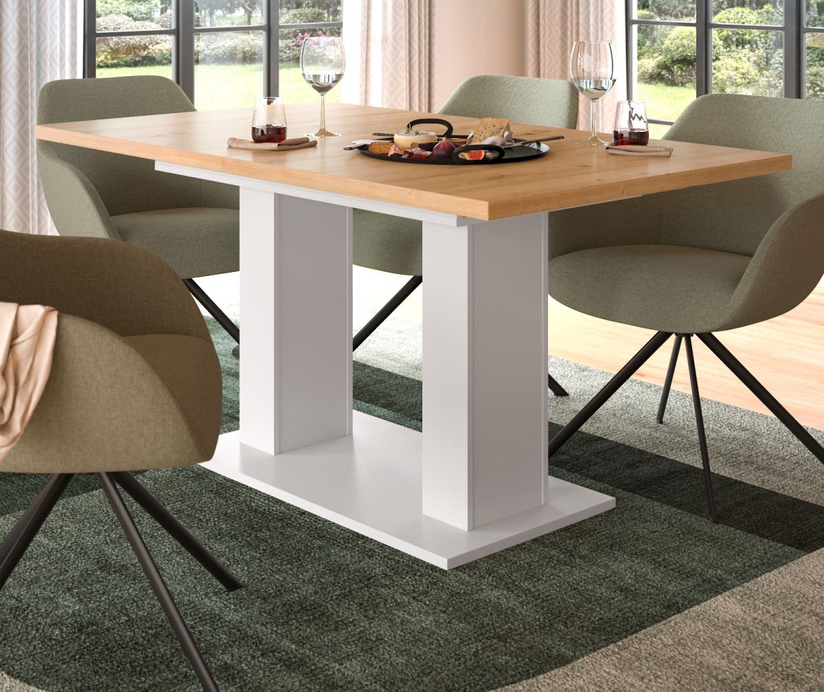 Esstisch Home-X in Eiche und weiß ausziehbar 150 - 190 cm