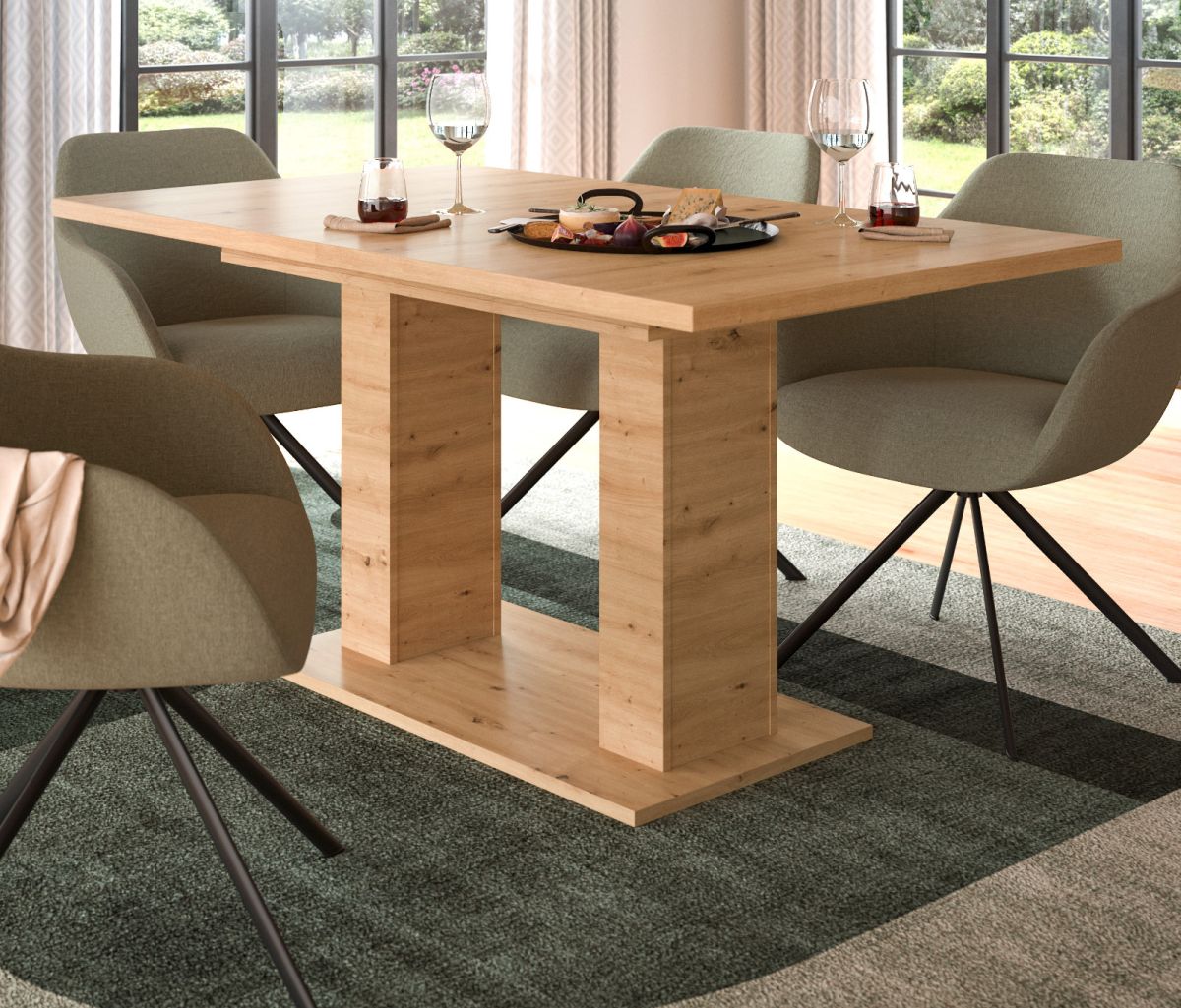 Esstisch Home-X in Eiche ausziehbar 150 - 190 cm