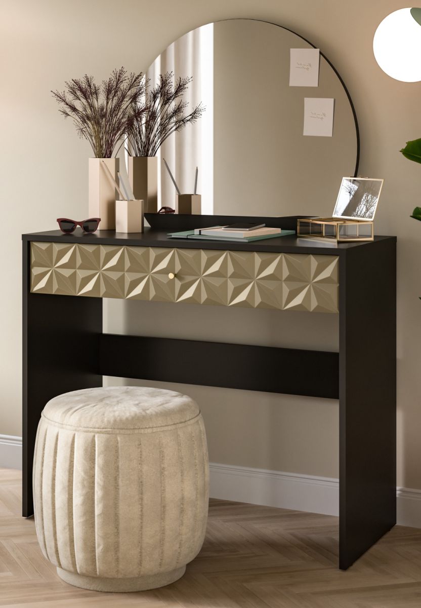 Schminktisch Relief in schwarz und Gold 90 cm