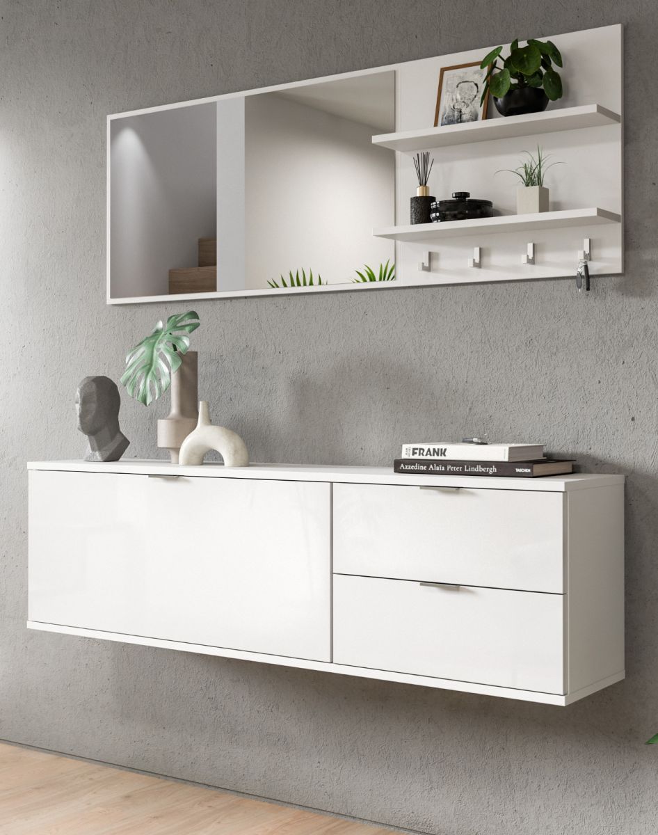 Garderobe Set 4-teilig SystemX in weiß Hochglanz 144 cm