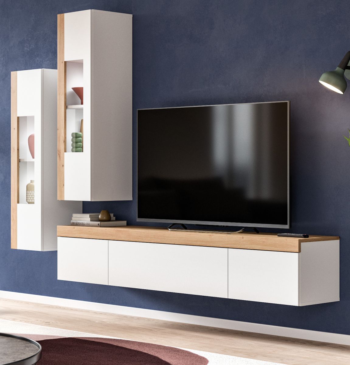 Wohnwand 3-teilig Siena in weiß und Eiche 270 cm