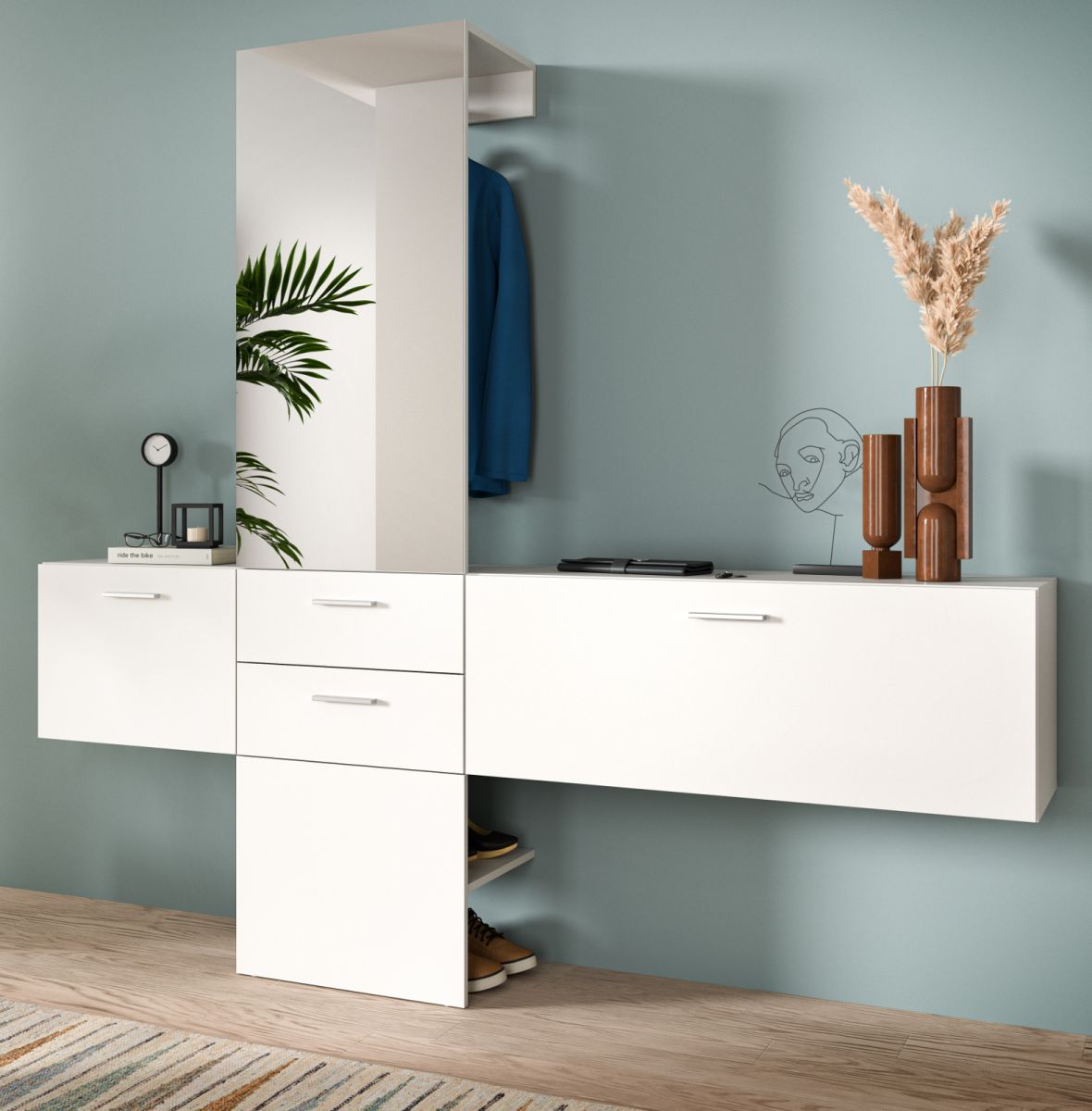 Garderobe Set mit Spiegel Carry in weiß 208 x 190 cm